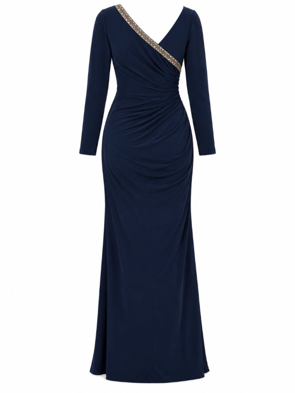 Adrianna Papell Midnight Embellished Asymmetrical Long Sleeve Gown 10 NWT - Picture 6 of 6